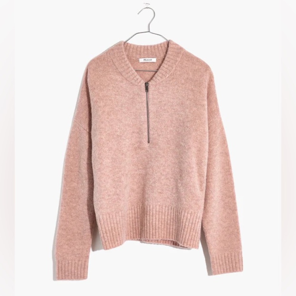Madewell York Half-Zip Pullover Sweater in Heather Petal